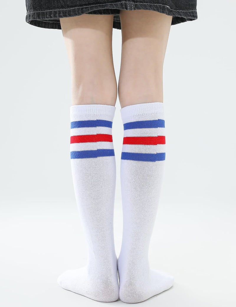 TOCONFFON Knee High Tube Socks for Boys Girls Teens, Kids Soccer School Cotton Uniform Sports Socks 3,4 Pairs(Blue Stripe 3 Pairs,4-8) - Image 5